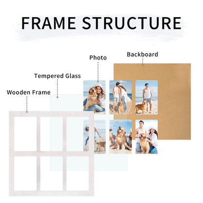 YESKAY 4x6 Picture Frame Collage,4 x 6 Multiple Photo Collage with Tempered Glass,6 Opening 4 by 6 Rustic White Family Picture Frames for Wall Decor 1 Pack(OD:13X13in)