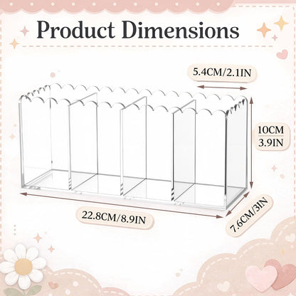 Tosstuki Scalloped Acrylic Pencil Holder for Desk, Clear Pen Organizer with 4 Compartments, Marker Makeup Brush Holder Remote Caddy for Home, Office, Bathroom, Classroom, Table
