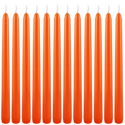 12-Pack 10-Inch Orange Taper Candles - Cotton Core, Clean Burning unscented, Drip-Free & Smokeless, Elegant Conical Design for Halloween, Weddings & Family Celebrations