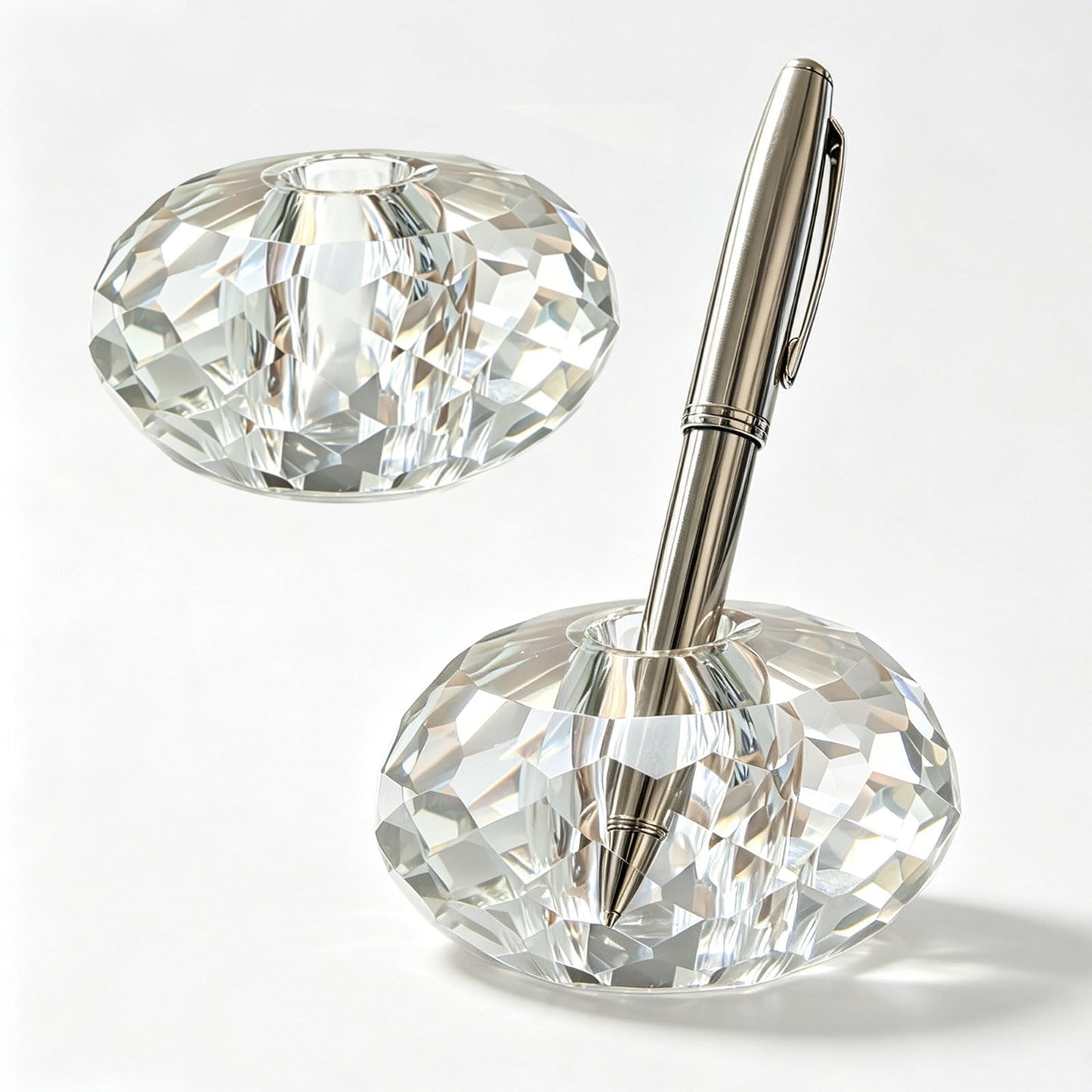 Jeejunye Crystal Pen Holder 2 Pack, 2.36 Inch Single Hole Pen Stand, Light Refracting Desktop Organizer for Fountain Pen, Makeup Brush, Wedding Guest Book, Home Office Desk Decor