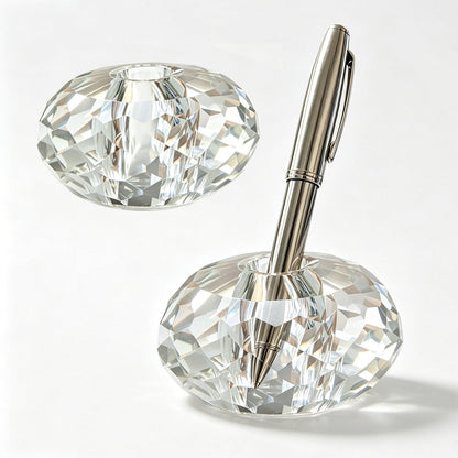 Jeejunye Crystal Pen Holder 2 Pack, 2.36 Inch Single Hole Pen Stand, Light Refracting Desktop Organizer for Fountain Pen, Makeup Brush, Wedding Guest Book, Home Office Desk Decor