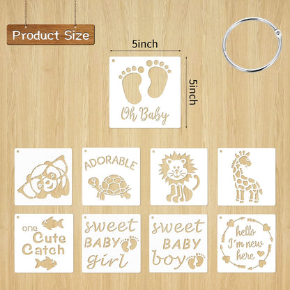 30 Pieces Baby Shower Stencils, 5 Inch Cute Onesie Stencil Reusable Mixed Phrase for Painting, Small Animals Template for Bodysuit Shirts Shoes Bibs Clothes