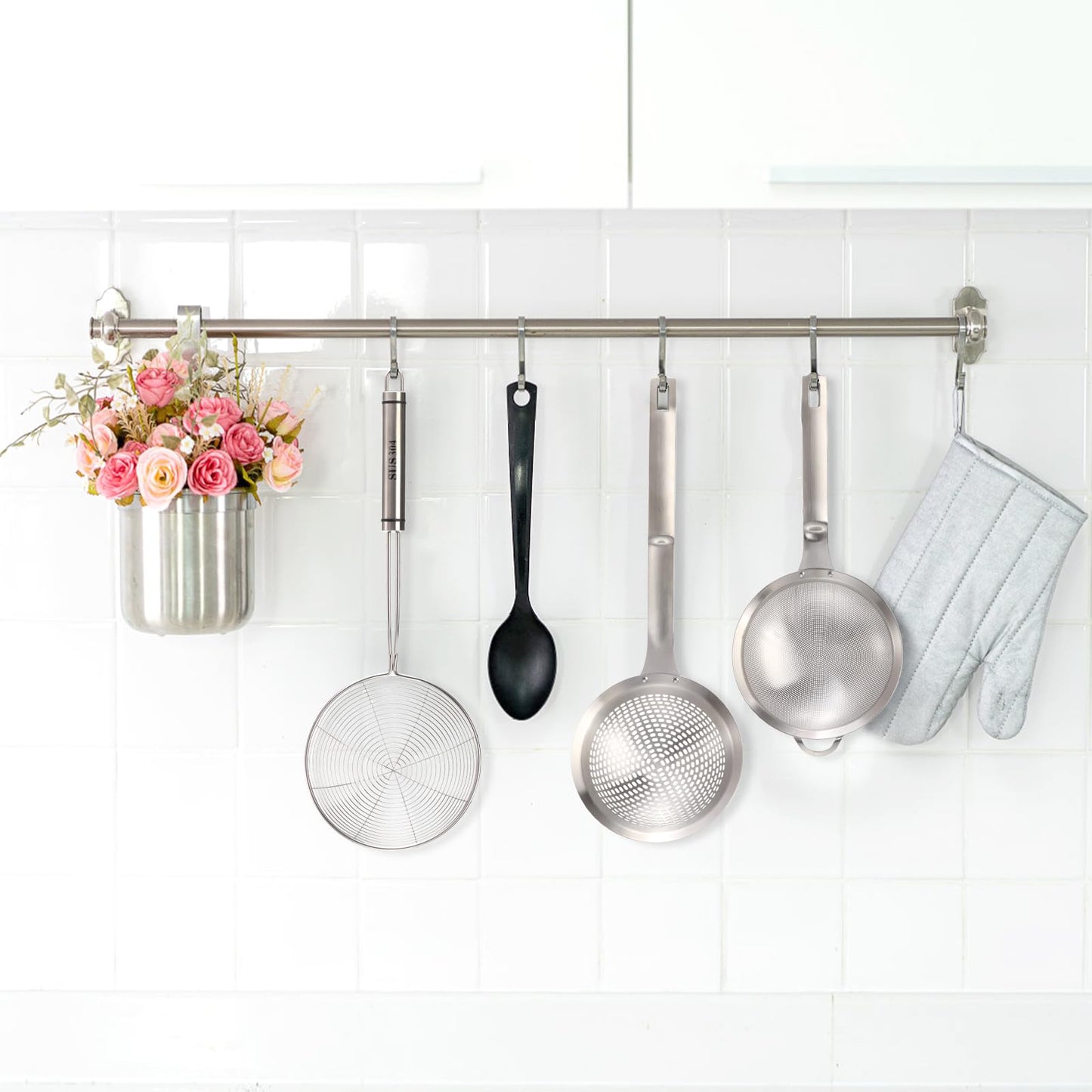 Suwimut 3 Pieces Spider Strainer Skimmer Spoon Set, Fine Mesh Stainless Steel Sieve Food Strainers, Large Hole Slotted Colander Frying Spoons, Strainer Ladle Wire Skimmer Spoon with Handle for Kitchen