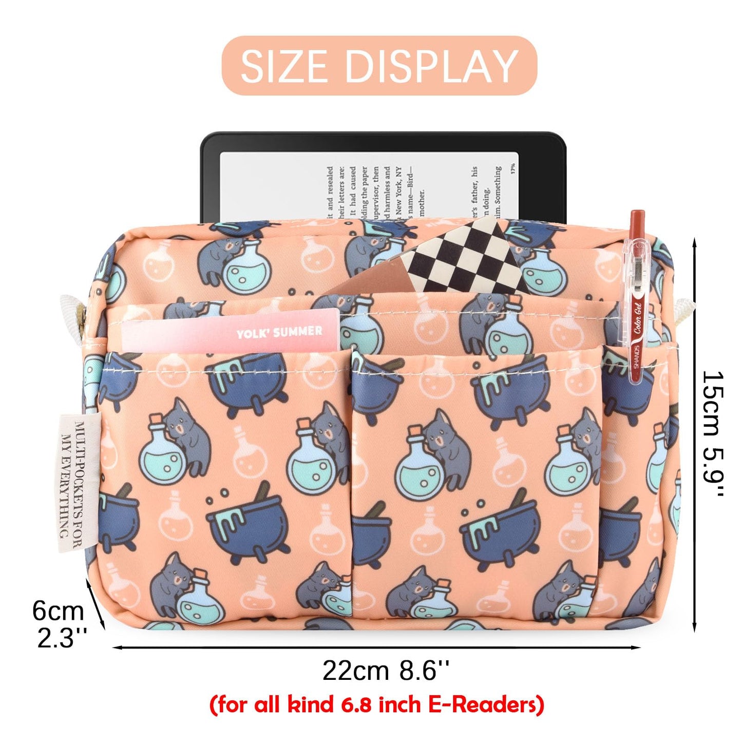 Portfolio Organizer with Multiple Pockets, Waterproof Travel Zippered Toiletry Bag, Portable Storage Pencil Pouch for Notebooks, Stationeries, Make-up, Journal Office Art Supplies.Potion Cat