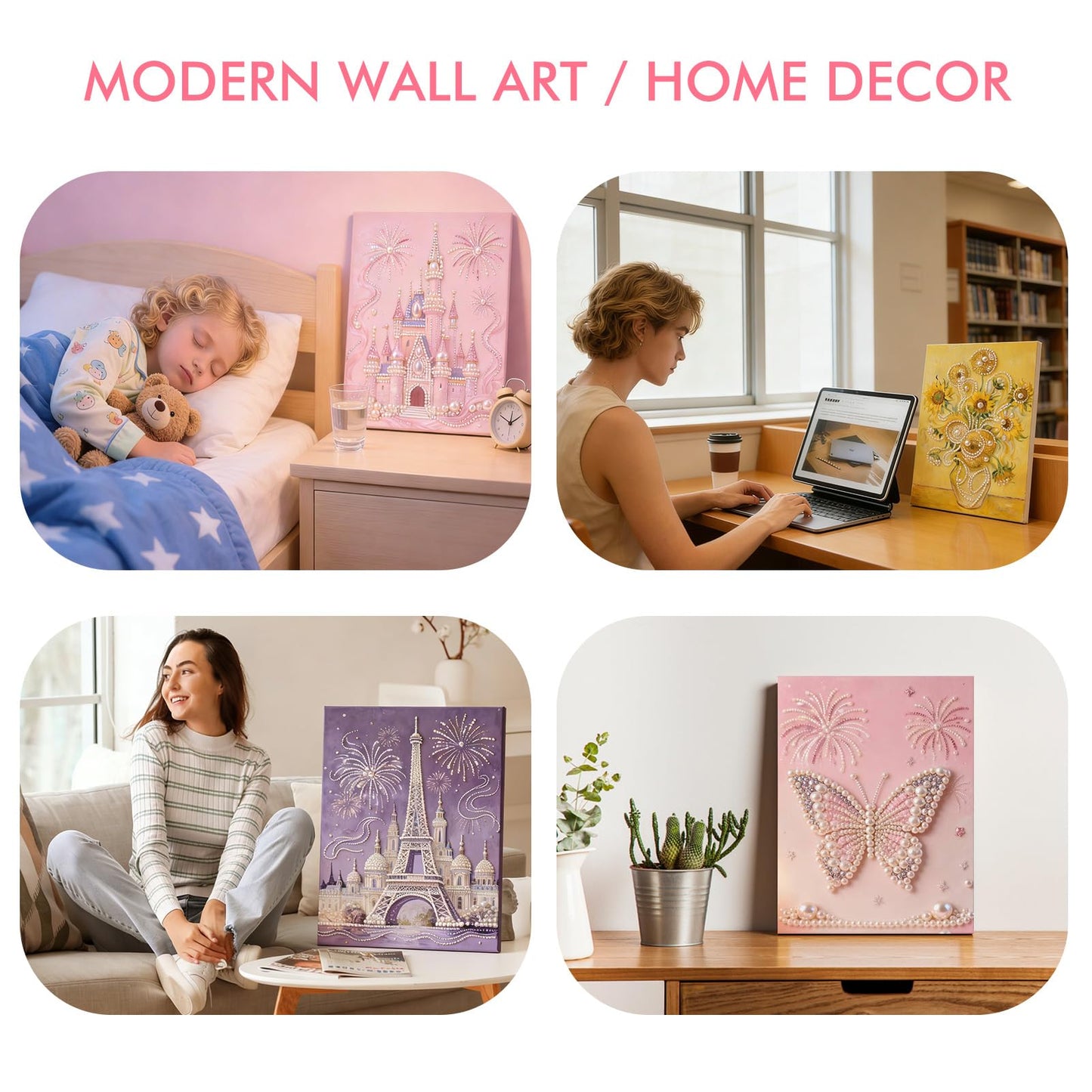 LCOZX 12x16 Inch Lotus Flower Pearl Diamond Painting Kits for Adults, 5D Diamond Art for Kids Beginners, DIY Special Shape Pearl Gem Crafts for Home Wall Decor, No Frame Included