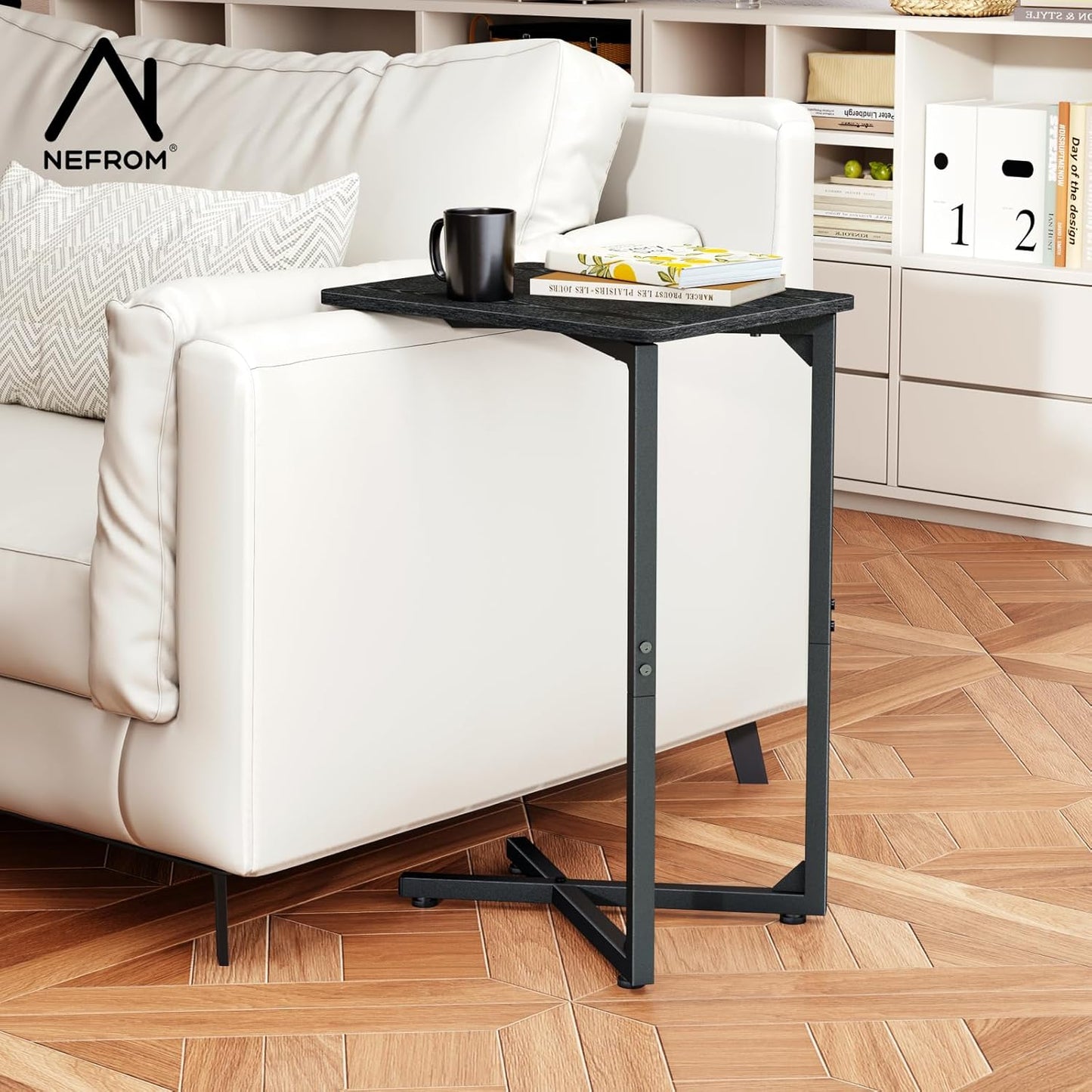 NEFROM Set 2, ET-X-BK2 C-Shaped End Tables, Sofa TV Trays of Small Couch Side Table for Living Room, Bedroom, Bedside