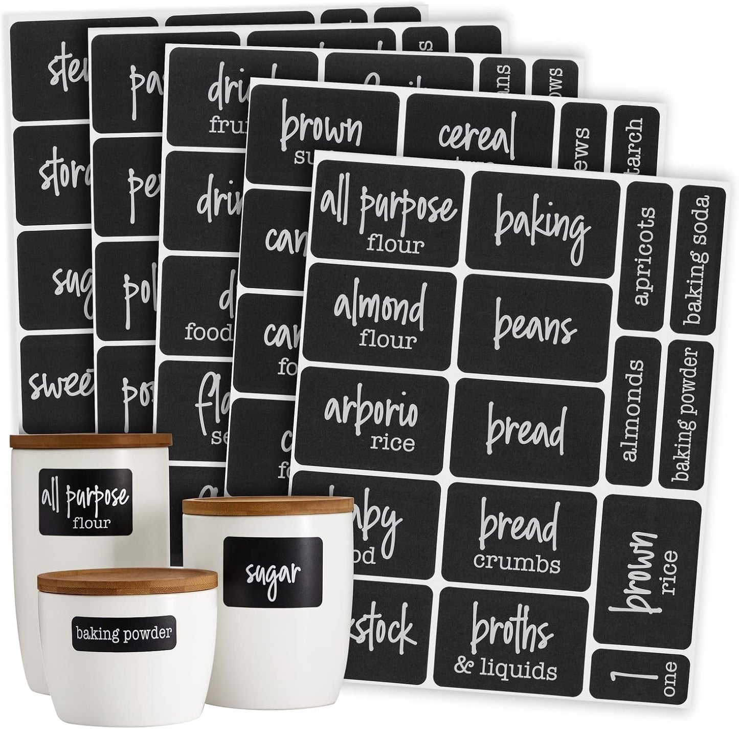 Talented Kitchen 128-Piece Chalkboard Pantry Labels for Containers - 2 x 3 in Black, Water-Resistant Preprinted White