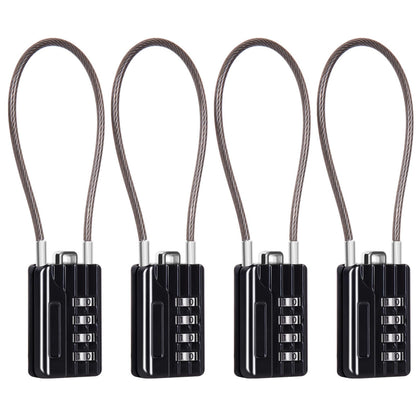 SEPOX® Compact Design Resettable Combination Padlock 4 Digit, 30mm 1-3/16" Width Body, Extra Long 16cm Cable Lock for Suitcase, Travel, Gym Lockers, Helmet, Cabinets, Case, Fence, Pack of 4 Black