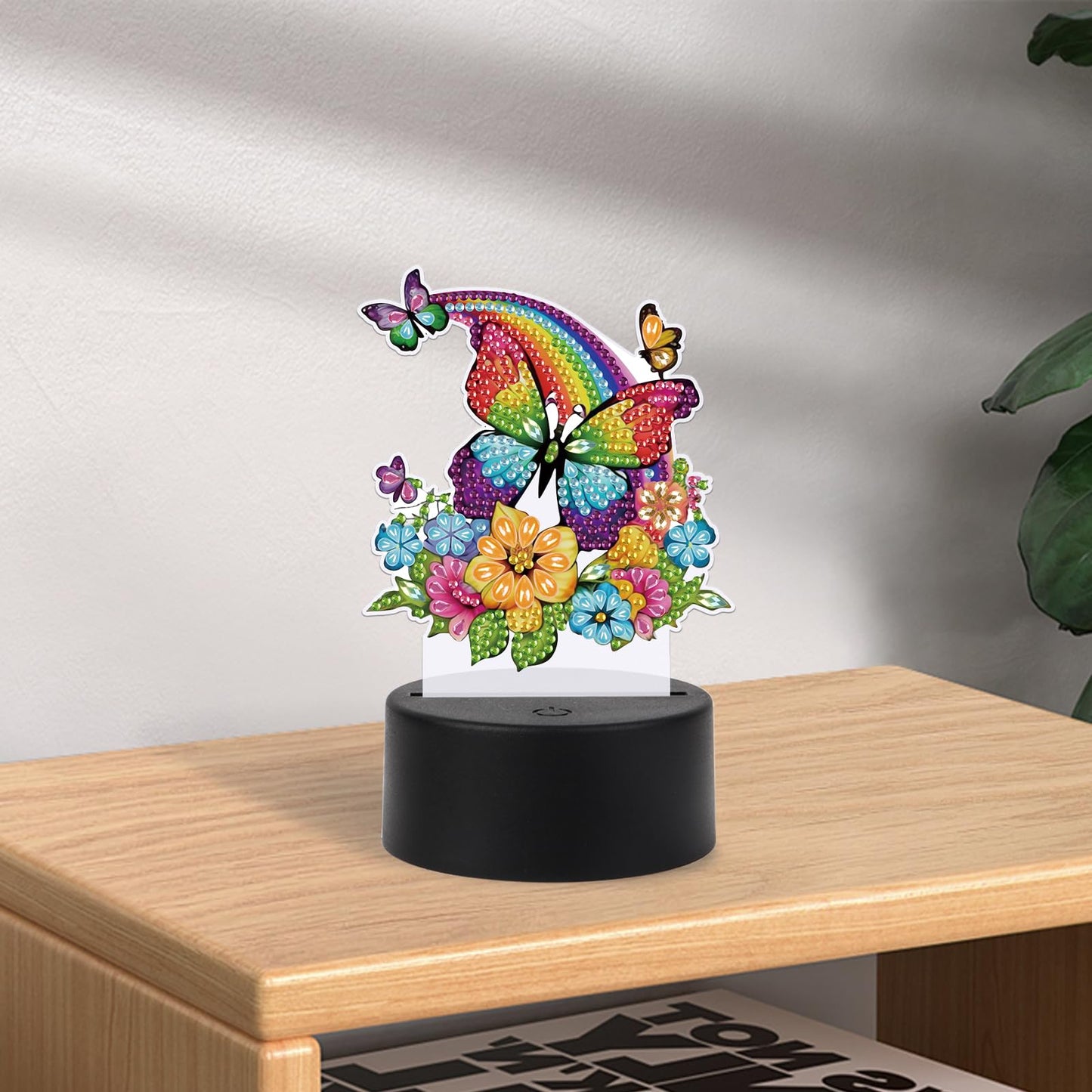JISHSHAY Diamond Painting Night Light Diamond Art Table Lamps Gem Art LED Lights Gem Painting Desk Lamp Mosaic Kits for Adults DIY Kits for Adults with Special Drill Rainbow Butterfly Flower