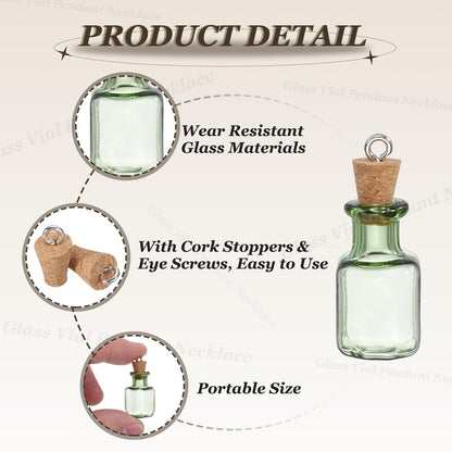 HARFINGTON 20 Pcs Mini Glass Bottles Jars, Square Small Cute Glass Jars Vials Pendants Small Vials Wishing Bottle with Cork Stoppers and Eye Screws for DIY Crafts Wedding Favors, Green