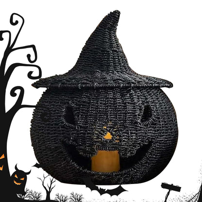 Hand Knit Pumpkin Halloween Fall Decor, Halloween Pumpkin Lantern Tea Light Candle Holder, Table Centerpieces Halloweens Decor,Desk Storage Ornaments for Home Holiday for Hallway Bedroom Home