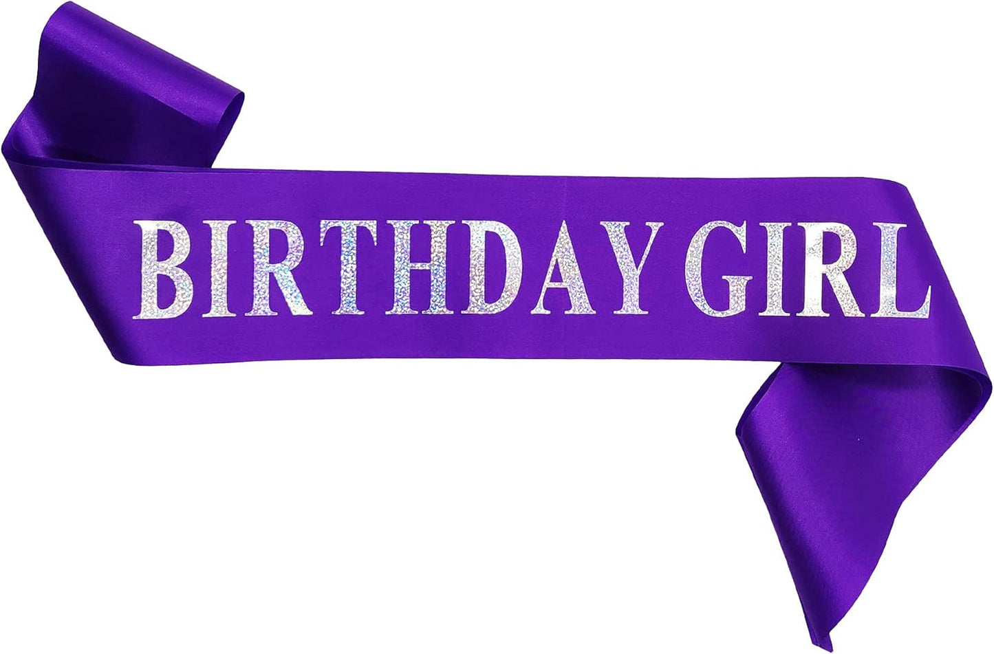 Birthday Girl Sash - Purple Satin Silver Iridescence Glitter Foil Sash for Women's Birthday Party Decorations