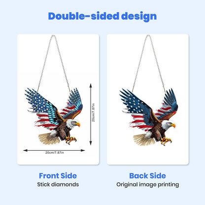 MXJSUA American Flag Bald Eagle Diamond Painting Art Window Suncatchers, Diamond Art Kits for Adults Hanging Ornaments with Chain, 5D Special Shape Crystal Diamond Pendant Accessories for Decor Gift