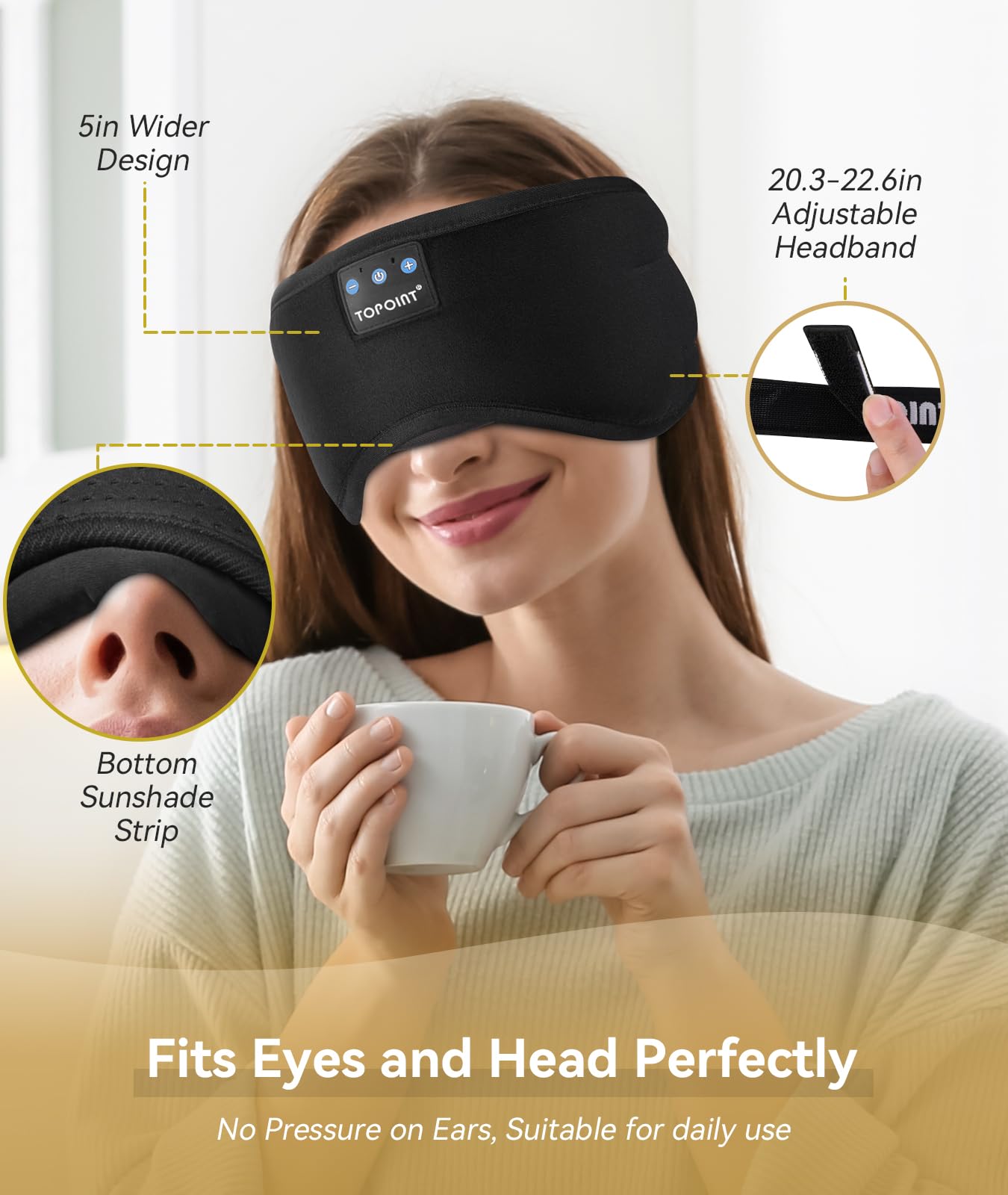 TOPOINT Sleep Mask with Headphones Bluetooth 5.4 Wireless, Sleep Headphones Earphones Earbuds with Microphone HD Speakers Music, Blackout Eye Mask for Sleeping Travel Meditation Men Women Cool Gadgets