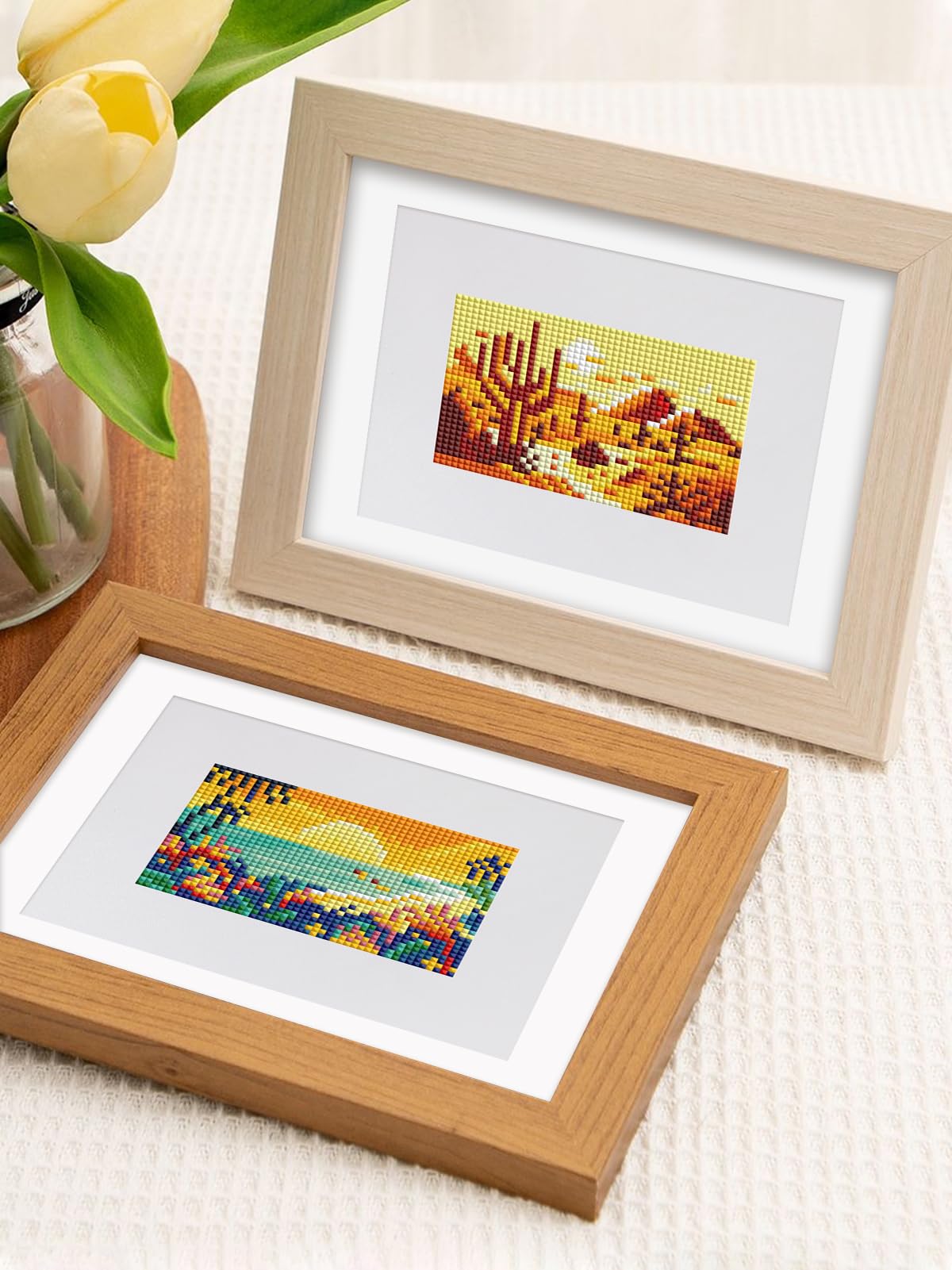 PeakLuv 10pcs Small Diamond Art Kits Small Diamond Painting Kits, Sunrise & Sunset Landscape Mini Diamond Art Kits for Beginners, Square Drill Mini Gem Painting 1-Hour Painting for Home Desktop Decor