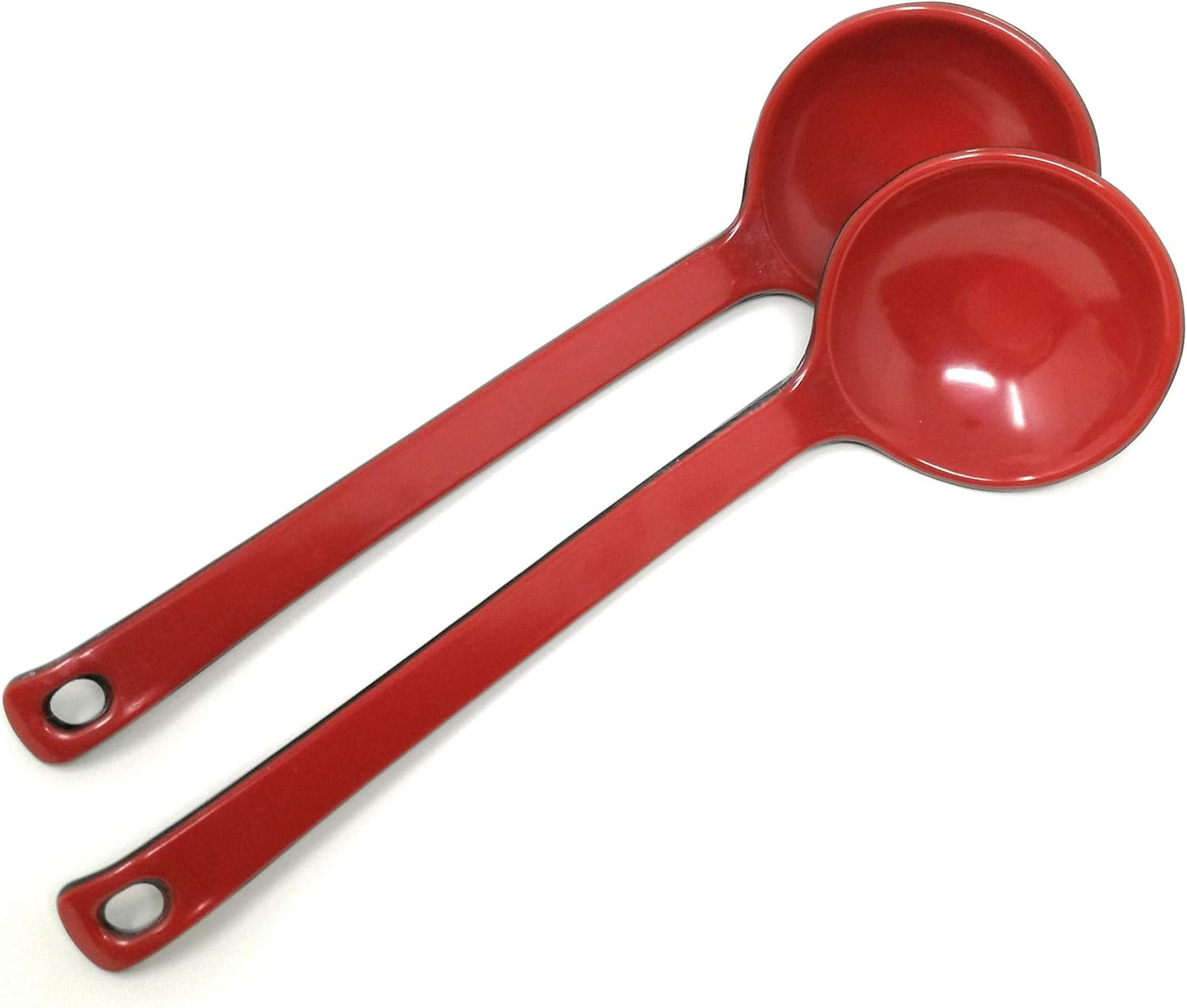 TJ Global Red and Black Melamine Long Handle Spoons - 8.25 Inches for Ramen, Soup, Hot Pot Eating (2 Spoons)