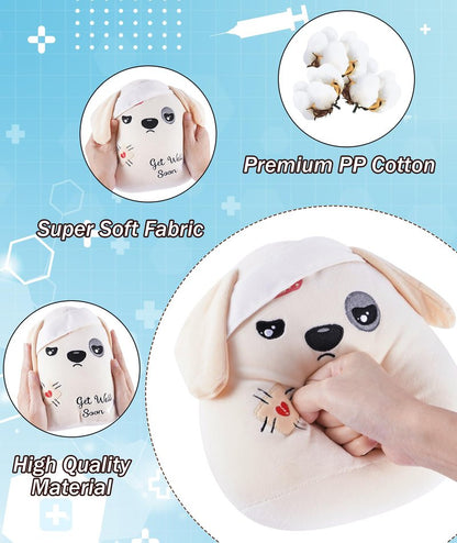 LeYoHa Get Well Soon Dog Plush - Dog Stuffed Animals Apricot Plushie Toys with Injury Bandage, Kids' Pillow Cushion, Gifts for Patient Girls Boys，9 Inch