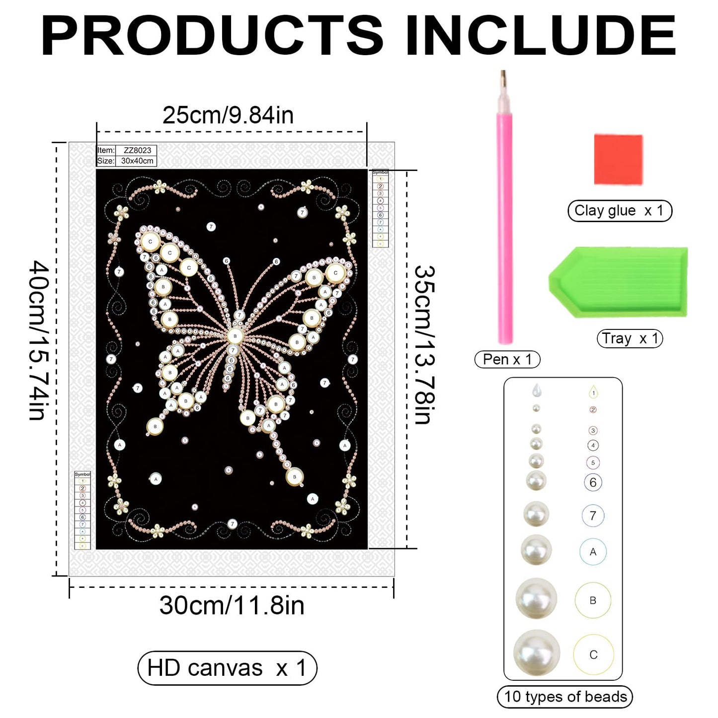 MVVMTOP Pearl Diamond Painting Kits for Adults Beginners, 5D DIY Butterfly Diamond Art with Half Round Pearl Drills and Crystal Rhinestones, Sparkling Diamond Dots Craft for Home Wall Decor