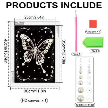 MVVMTOP Pearl Diamond Painting Kits for Adults Beginners, 5D DIY Butterfly Diamond Art with Half Round Pearl Drills and Crystal Rhinestones, Sparkling Diamond Dots Craft for Home Wall Decor