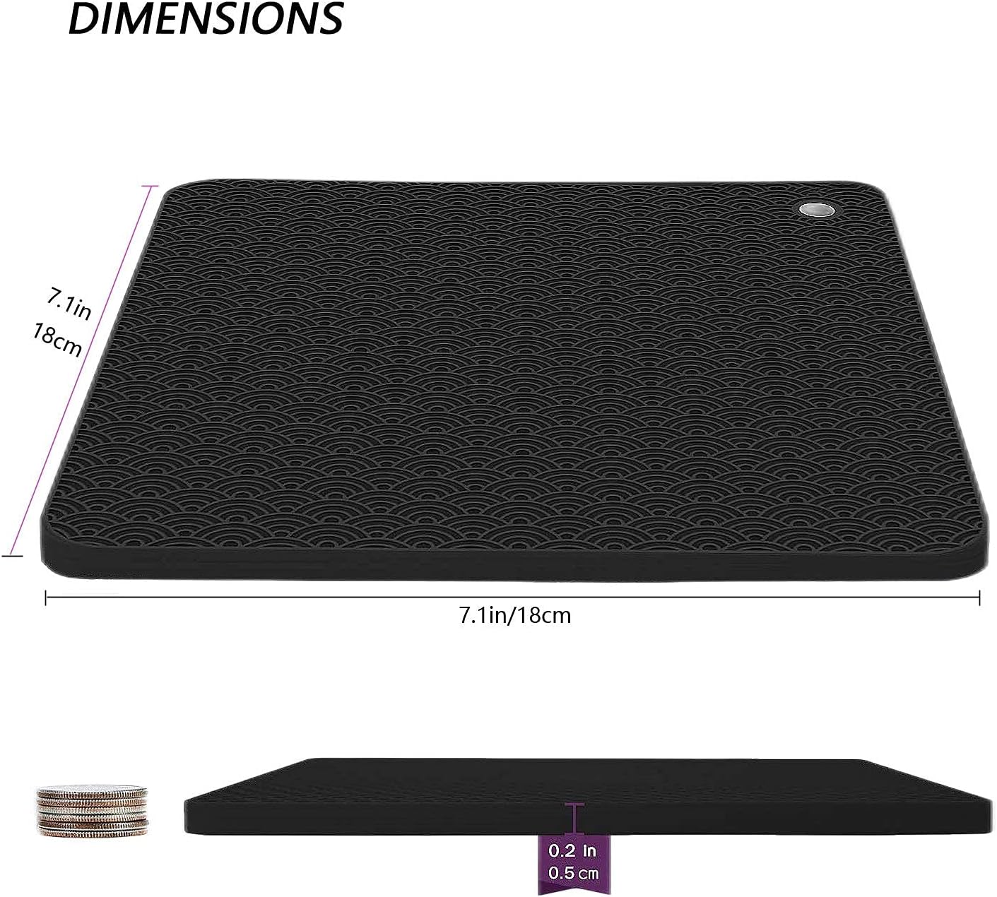 Silicone Trivets Mats for Hot Pots and Pans, Non-Slip Heat Resistant Hot Pads Set of 2, Black