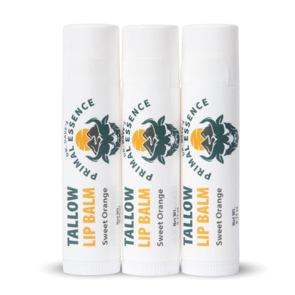 Moisturizing Tallow Lip Balm – Grass-Fed Beef Tallow with Organic Coconut Oil, Beeswax, and Vitamin E – Sweet Orange – Lip Balm Set – Travel Essential – 3-Pack