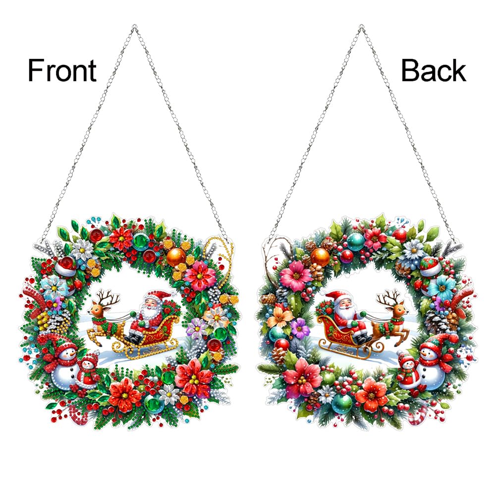 LAKEQUILL Christmas Diamond Art Painting Kit for Adults: DIY Hanging Wreath Pendant, Special Shaped Crystal Art for Holiday Window Tree Decor