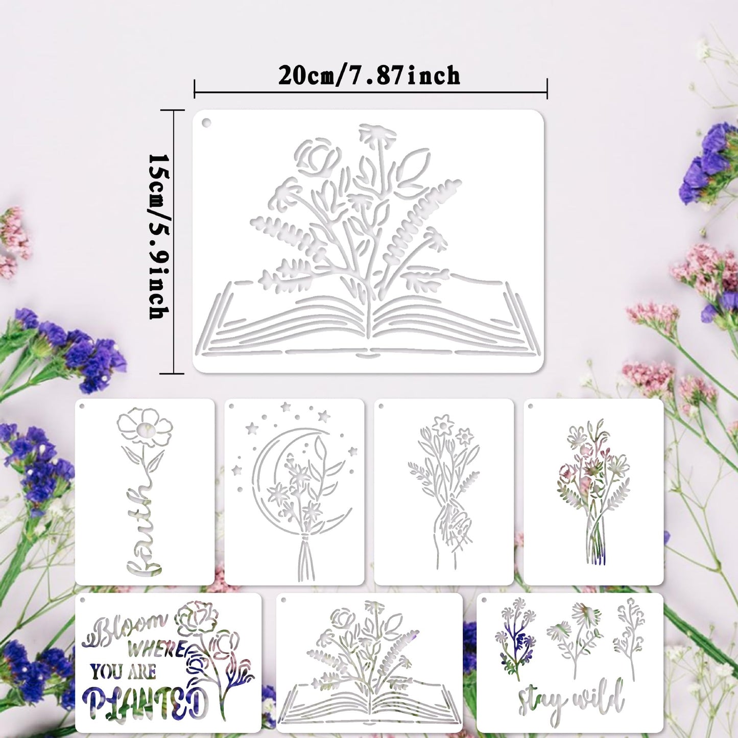 Baychendoo 15 Pcs Floral Craft Stencils - 5.9x7.87 Inch Reusable Spring Wildflower Bouquet Templates for DIY Wood Painting, Scrapbooking, Fabric Art, Canvas Projects & Handmade Home Decor