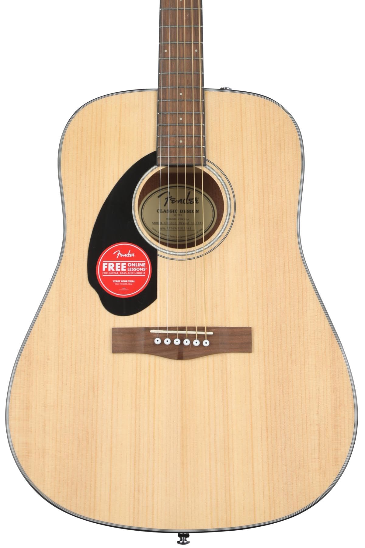 Fender CD-60S Left-Handed Acoustic Guitar - Natural Finish, 6-String, Solid Spruce Top, Mahogany Back, Sides, and Neck, Walnut Fingerboard, Includes Strap and Tuner