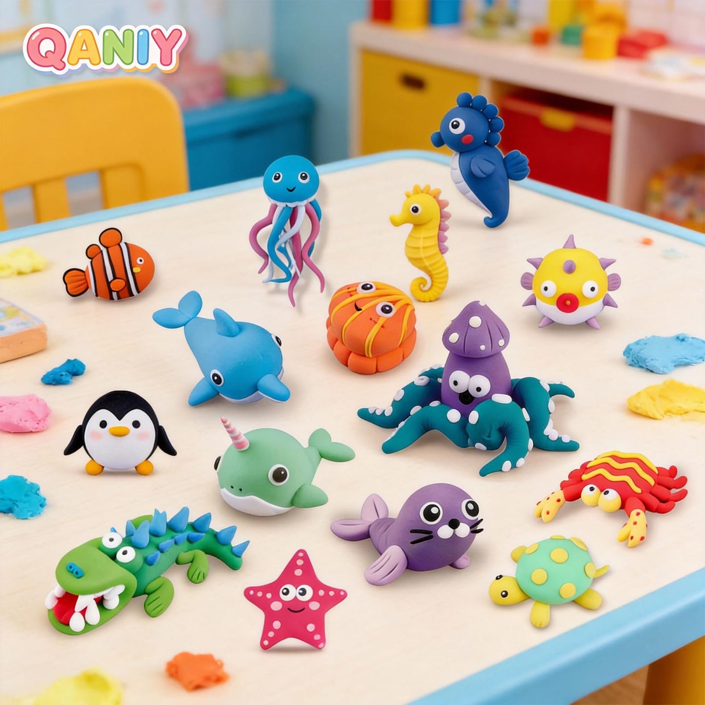 Air Dry Clay for Kids,Modeling Clay Kit,14 Species of Marine Life DIY Molding Clay Art Crafts Set,Ultra Light & Soft,Safe Non-Toxic,Toys Gifts for Age 4 5 6 7 8+ Years Old Boys Girls Kids