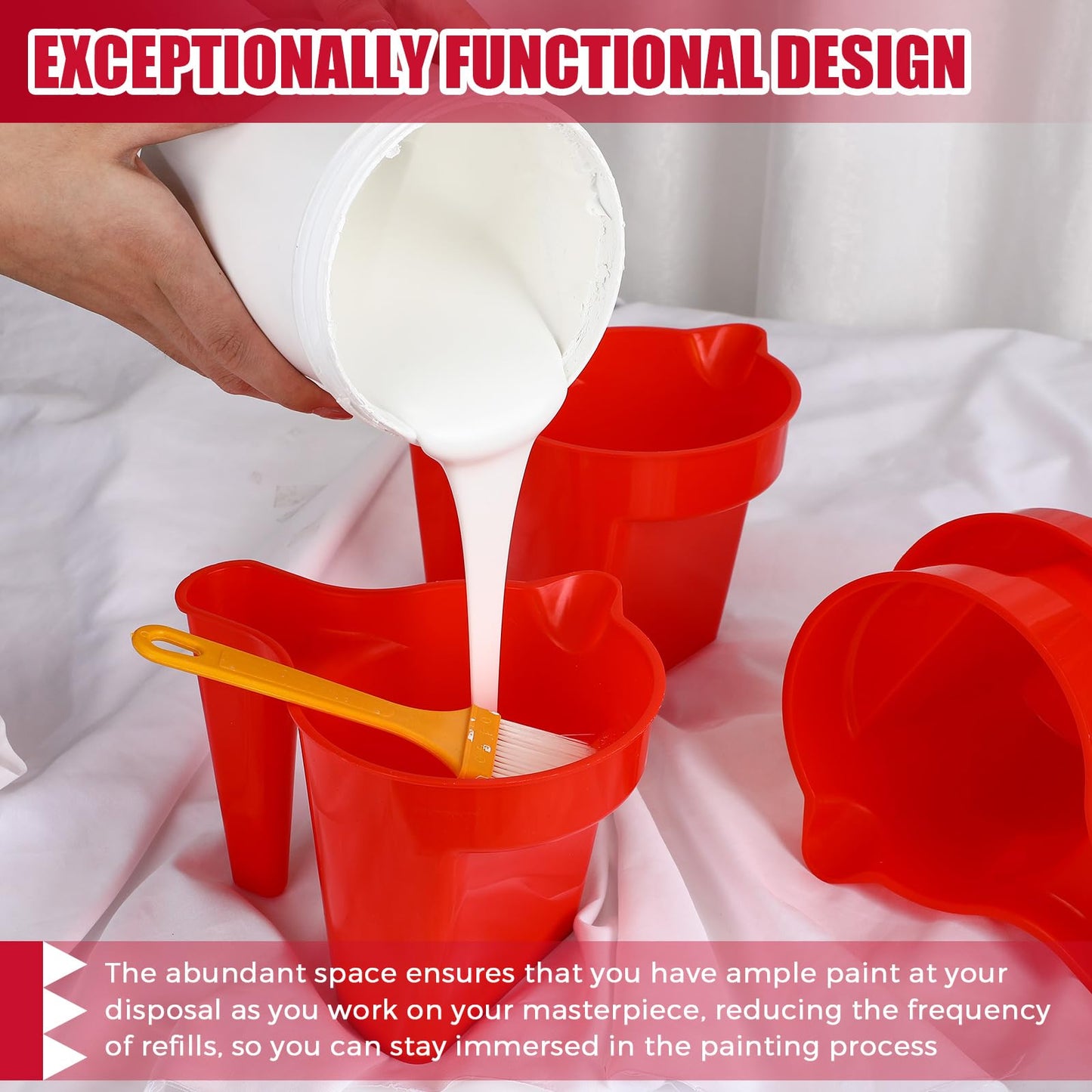 Geelin 12 Pieces Paint Cup Holds 17 oz of Stain, Paint Pail Varnish Bucket Container with Brush Holder and Easy Pour Mixing Cup Container for Trim Work, Touch-ups (Red)