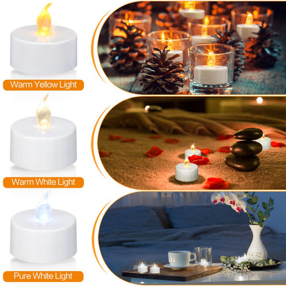 KOABY 24 Pack Tea Lights with Timer, Auto-On 6 Hours and Off 18 Hours in 24 Hours Cycle Automatically, Battery Operated Flameless Flickering Tea Lights with Timer(24 Pack, Warm White)