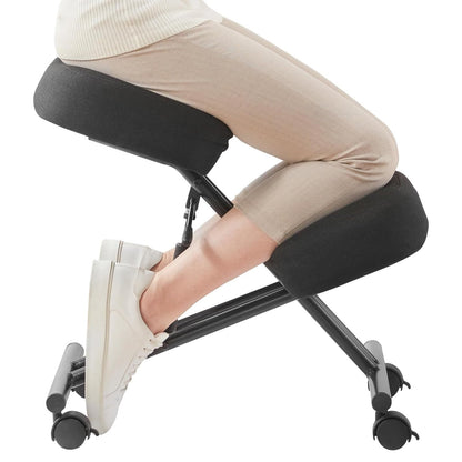 Office Chair Cross Legged Chair，Height Adjustable Kneeling Desk Chair with 4 Universal Wheels, Black Meditation Chair with Thick Seat, Ergonomic Kneeling Chair for Office/Classroom