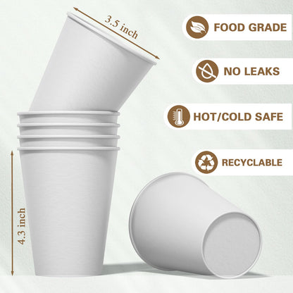 MOUMOULIFE Disposable Paper Coffee Cups 12 oz 300 Count Bulk, Leak-Proof White Coffee Cups for Hot & Cold Beverages, Party Supplies, Recyclable Paper Cups