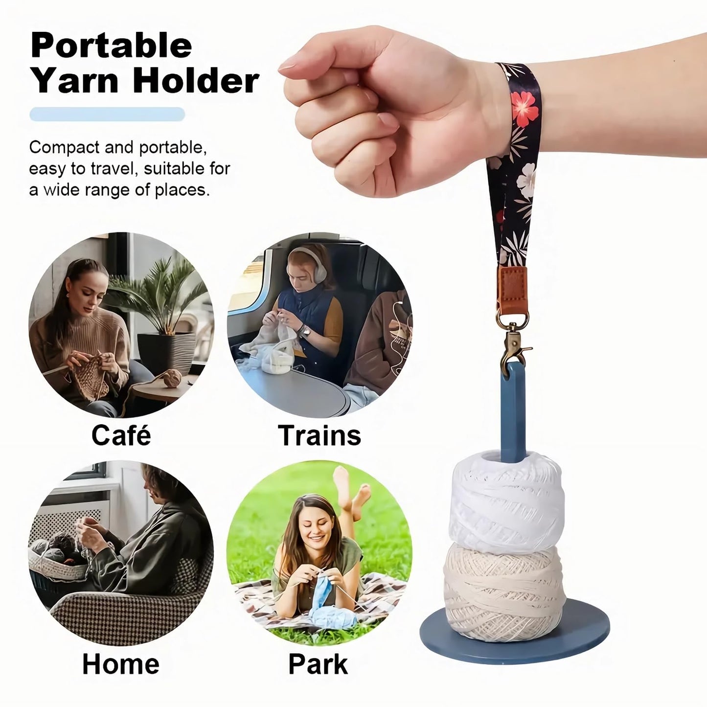 Dasonwin Wrist Yarn Holder for Walking & Travel, Portable Tangle-Free Spindle, Lightweight Hanging Dispenser, Crochet Gift (Blue)