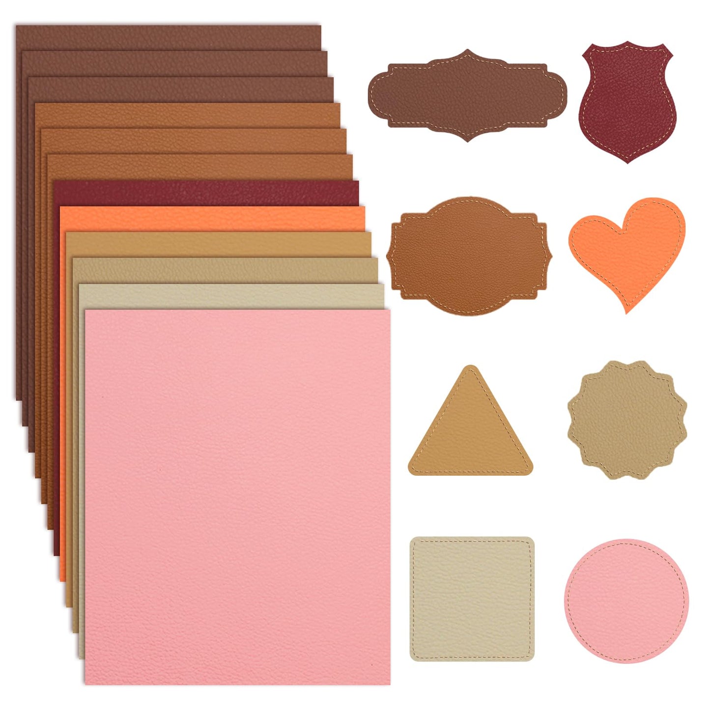 VMYTH 12 Pcs Leather Blanks for Laser Engraving with Adhesive, 12.6x10.2 Faux Leather Sheets for Hat Patches, 3 Dark & 3 Light Brown + 6 Mix Colors, Laserable Leatherette for DIY