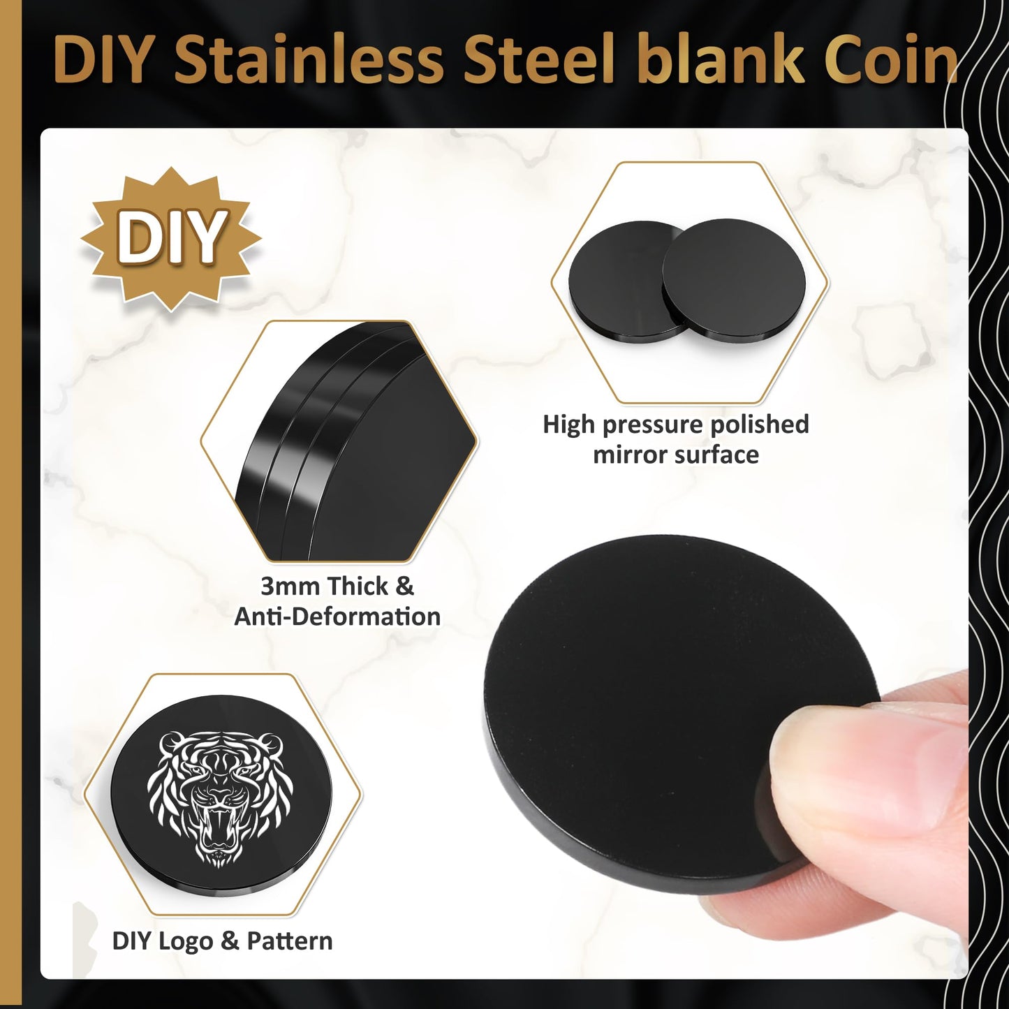 12pcs 1 1/4" Black 304 Stainless Steel Challenge Coin Blanks 1/8" Thick with Acrylic Protection Box Laser Engraving Hand Stamping DIY Crafts Birthday Commemorative (32mm)