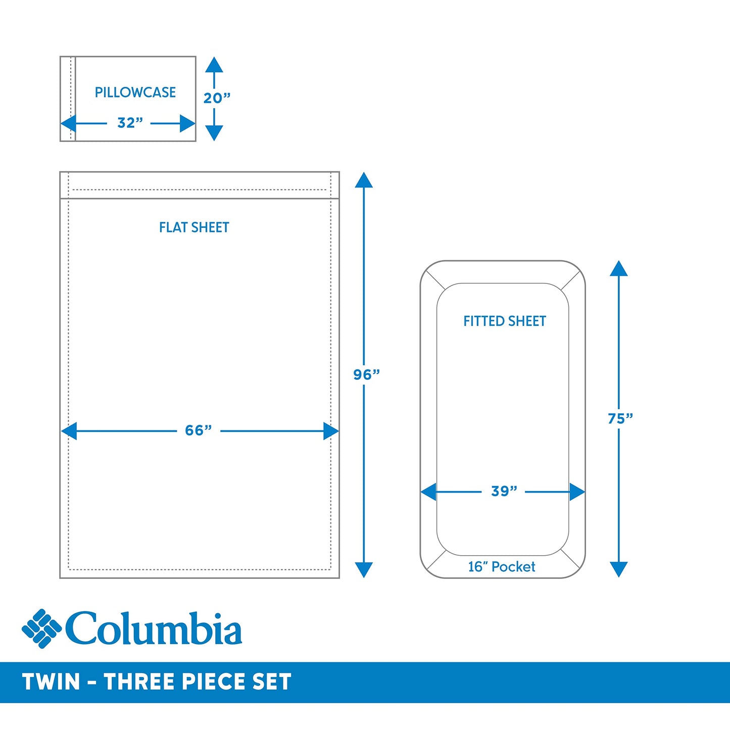 Columbia Omni Freeze Super Soft Breathable, Moisture-Wicking, Cooling Sateen Flat Sheet, Fitted Sheet, and Pillow Case Set, Luxury 3 Piece White Twin Bedsheets Set