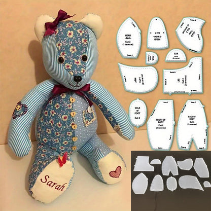 YICBOR Memory Bear Sewing Templates Set, 10Pcs Durable Acrylic Teddy Bear Sewing Patterns & Templates with Detailed Instructions for Sewing (Medium)