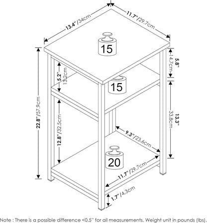 3-Tier Furinno JUST Side Table, Metal Frame Modern End Table with Open Shelf, Night Stand, Bedside Table, for Living