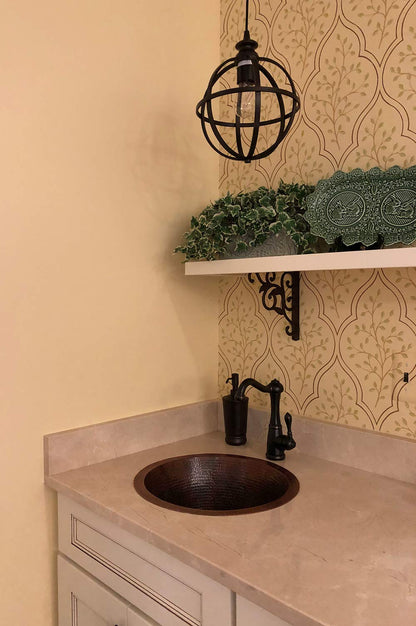 Premier Copper Products BR16DB2 16-Inch Universal Round Hammered Copper Bar Sink with 2-Inch Drain Size, Oil Rubbed Bronze