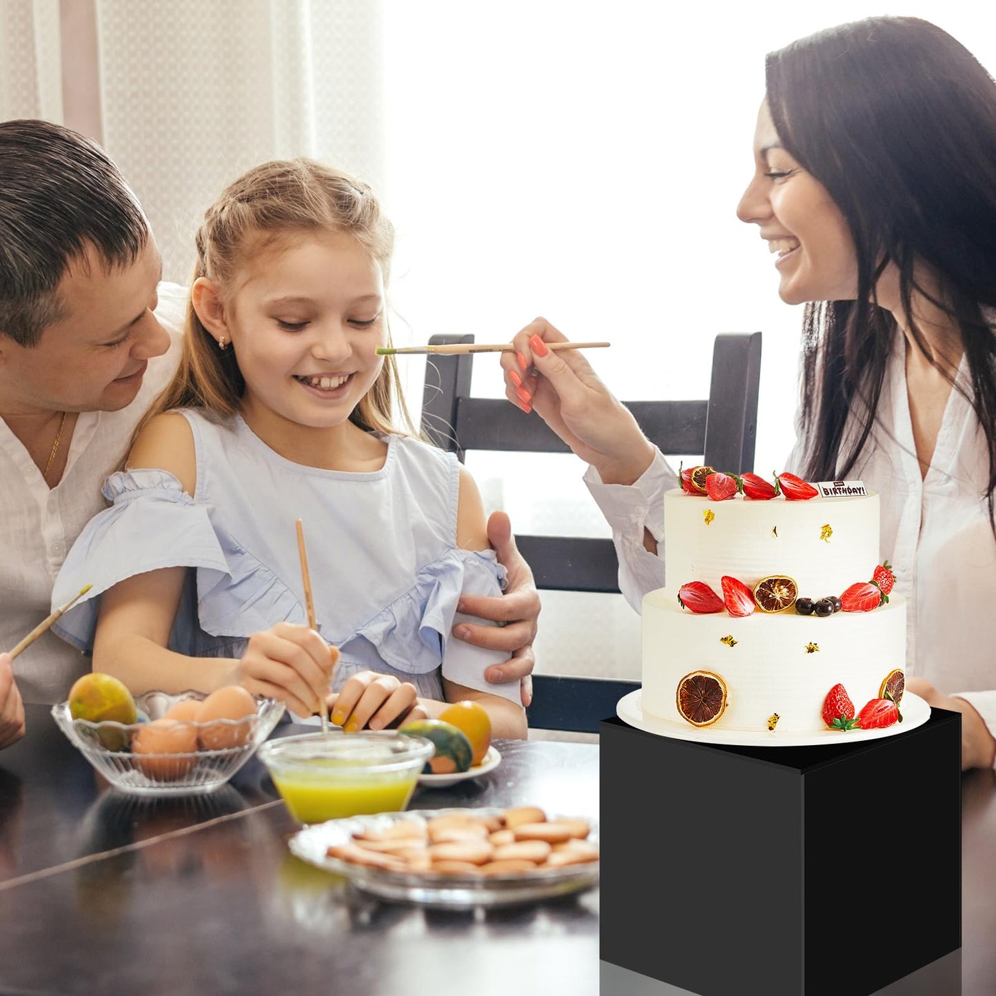 Geetery Set of 5 Display Buffet Risers Acrylic Cube with Hollow Bottoms Acrylic Boxes for Display Dessert Table Stands for Catering Collectibles Jewelry Decor(3,4,5,6,7 Inch,Black)