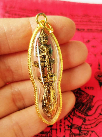 Thai Magic Amulet Wessuwan Giant God Statue Pendant, Waterproof Talisman Cloth for Protection from Evil Spirits and