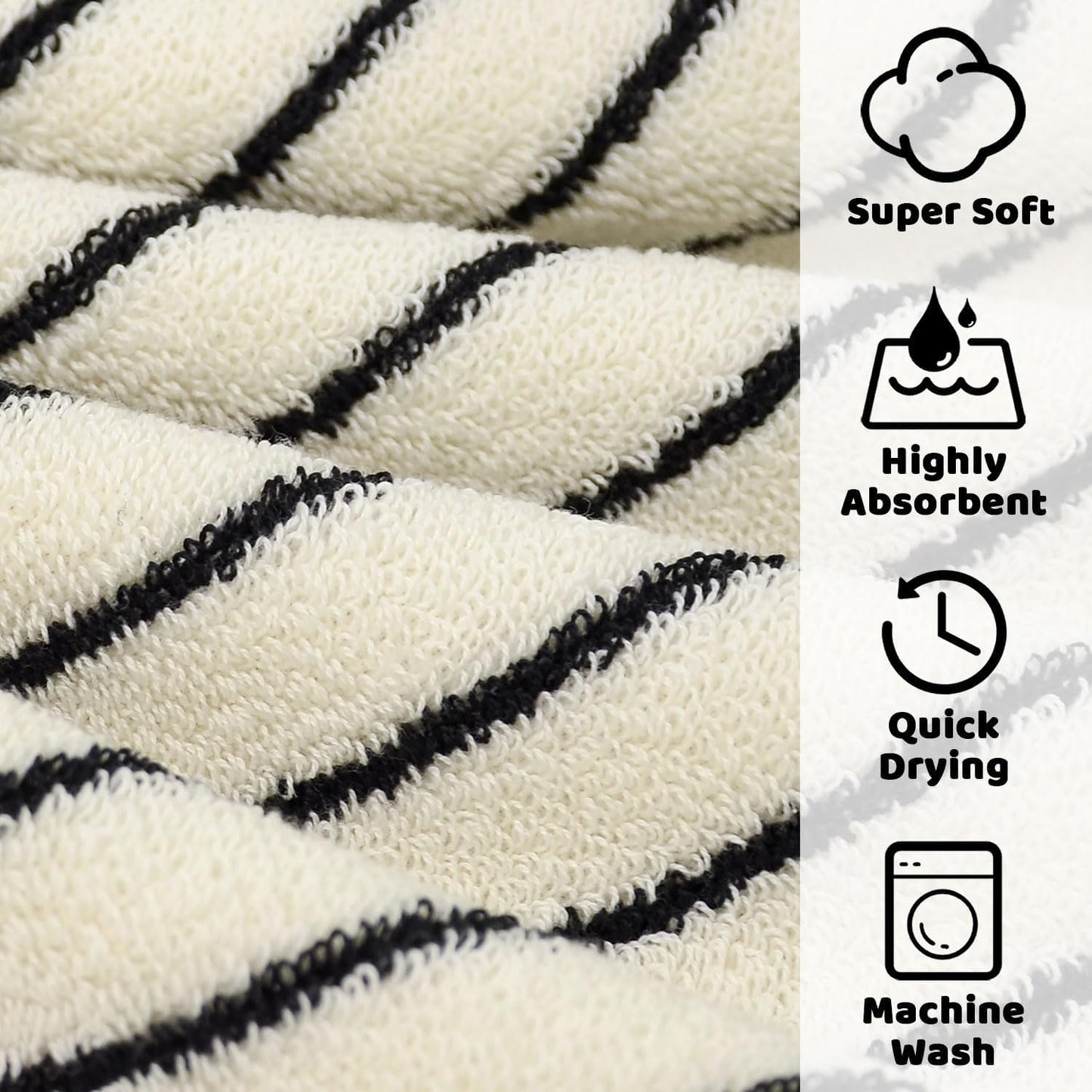 12 Pack, 13 13 Jacquotha Striped Cotton Washcloths x - Soft Wash Cloths for Bathroom, Kitchen, Gym, Face, Black