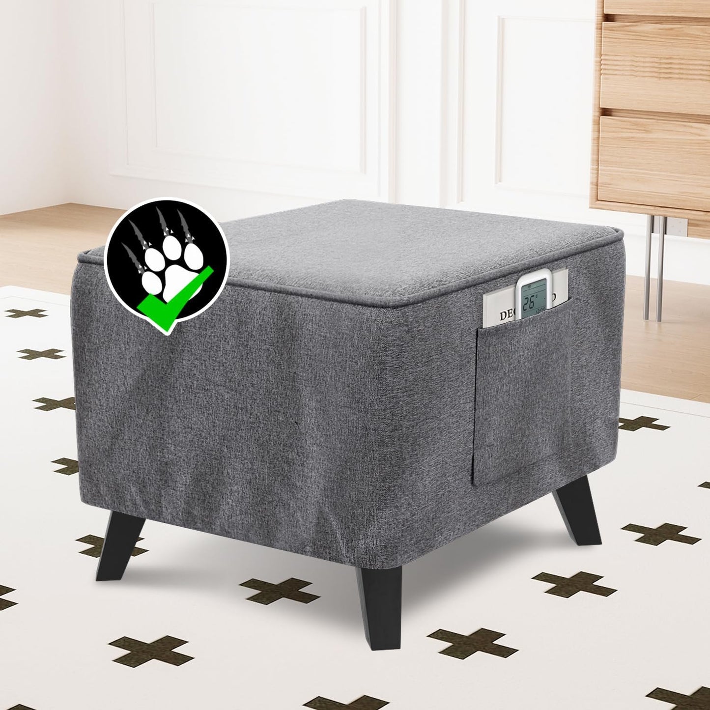 18"-19" H.VERSAILTEX Ottoman Cover Slipcover Square Fit Length Footrest Sofa Slipcovers Stool Cover Footstool Protector