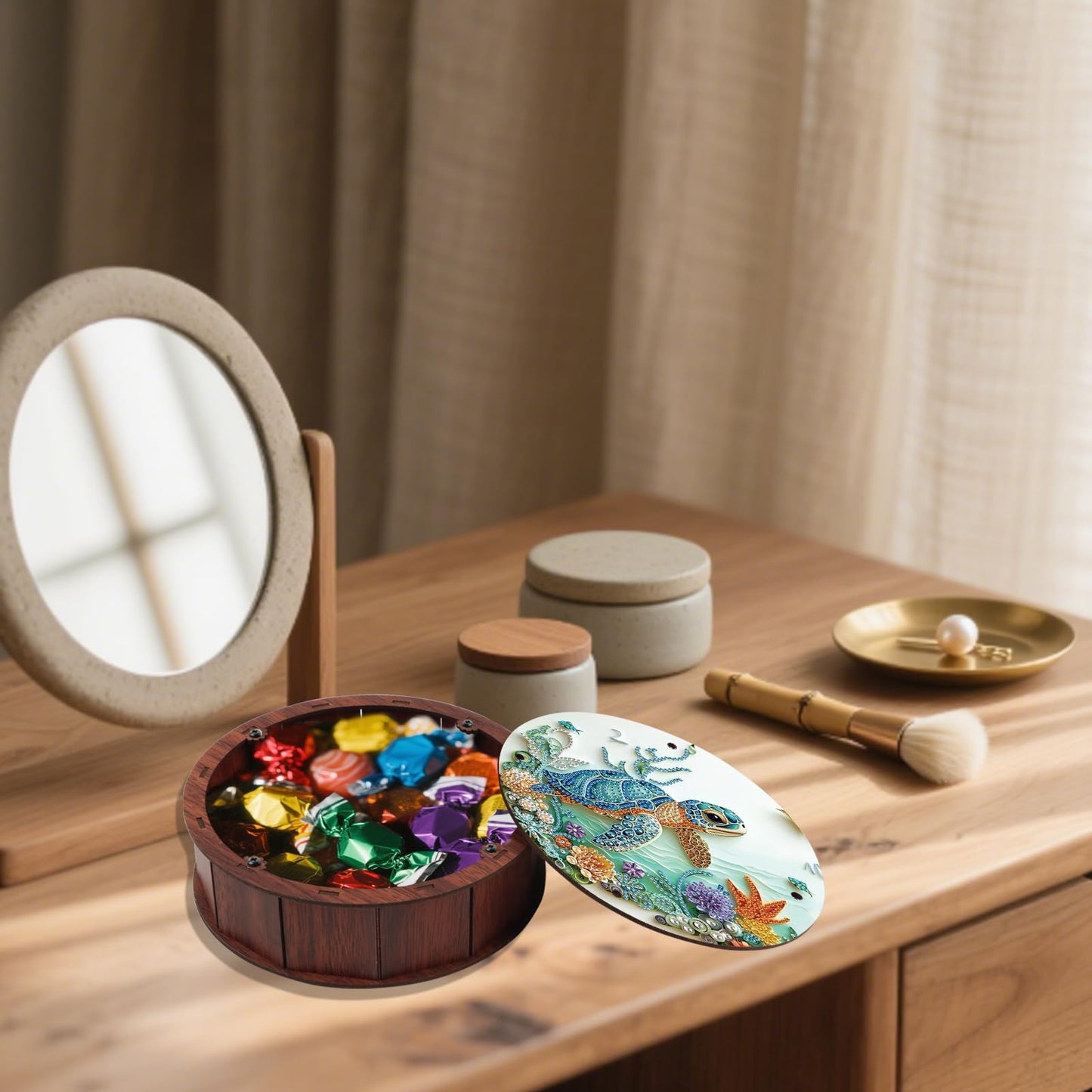 JZHYOAN Sea Turtle Diamond Art Snack Box with Lid for Home DIY Animal Diamond Painting Wooden Container Holder Gem Art Holder Box for Family Table Movie Snack Tray Organizer Storage Decor Craft