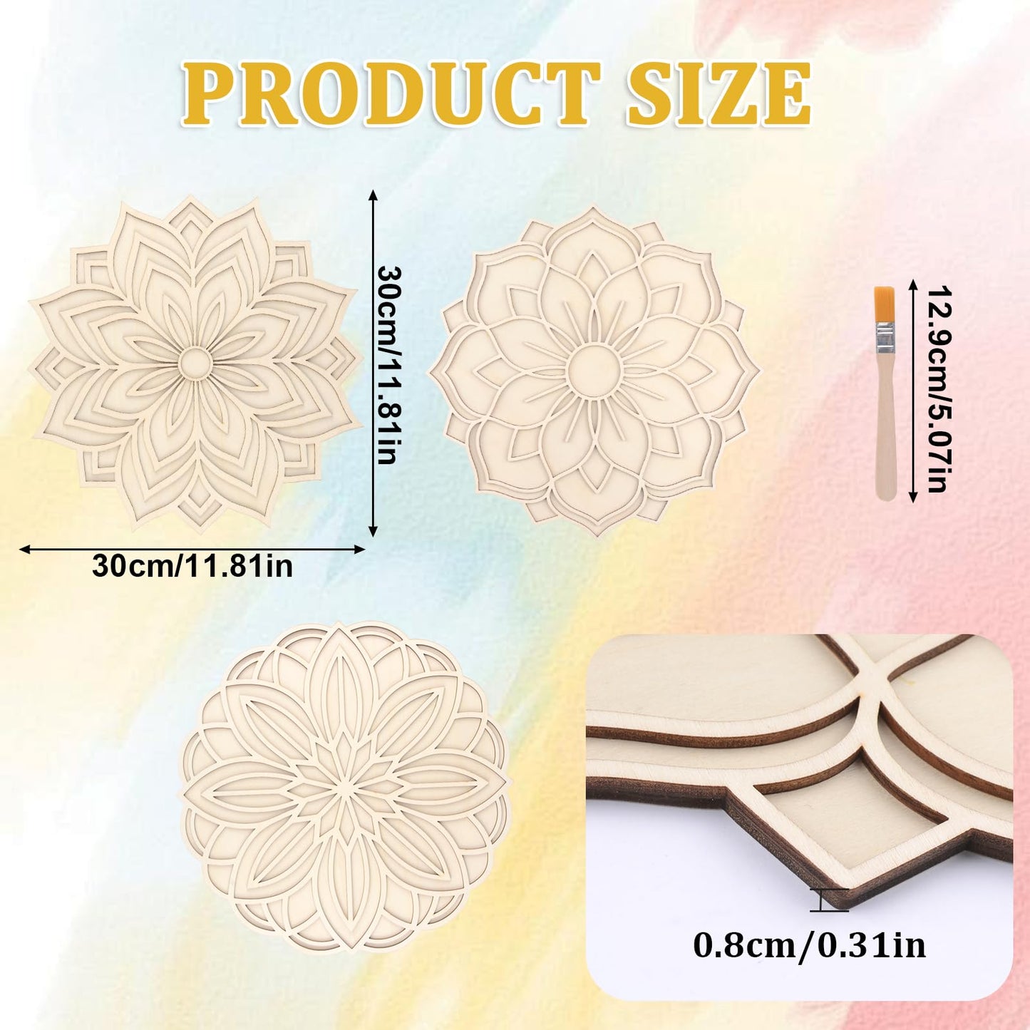 HICOHAND Wooden Mandala Sand Art Set, 3PCS Floral Indian Rangoli Stencils Wooden Mandala DIY Crafts for Indian Traditional Festival Home Decorations