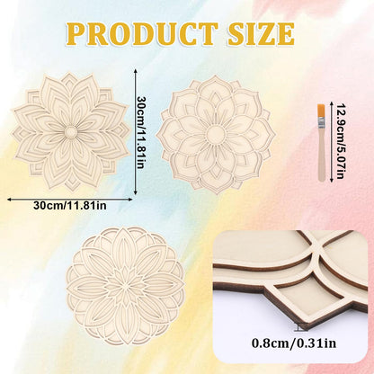 HICOHAND Wooden Mandala Sand Art Set, 3PCS Floral Indian Rangoli Stencils Wooden Mandala DIY Crafts for Indian Traditional Festival Home Decorations