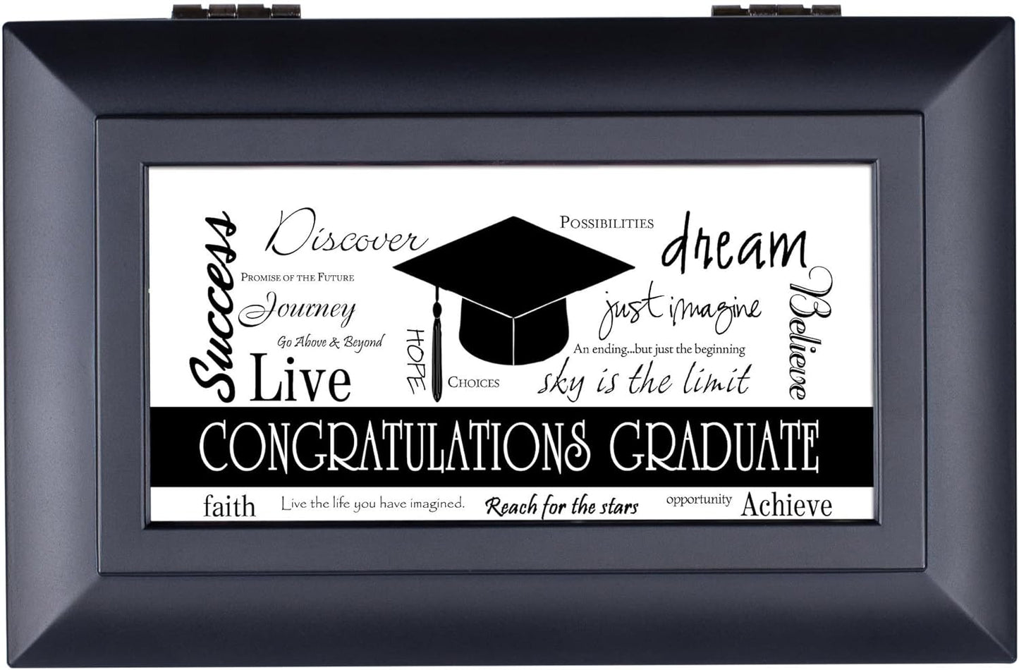 Cottage Garden Congratulations Graduate Jewelry Music Box - Matte Black Petite, Plays Wonderful World