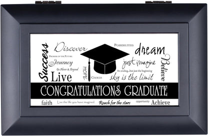 Cottage Garden Congratulations Graduate Jewelry Music Box - Matte Black Petite, Plays Wonderful World