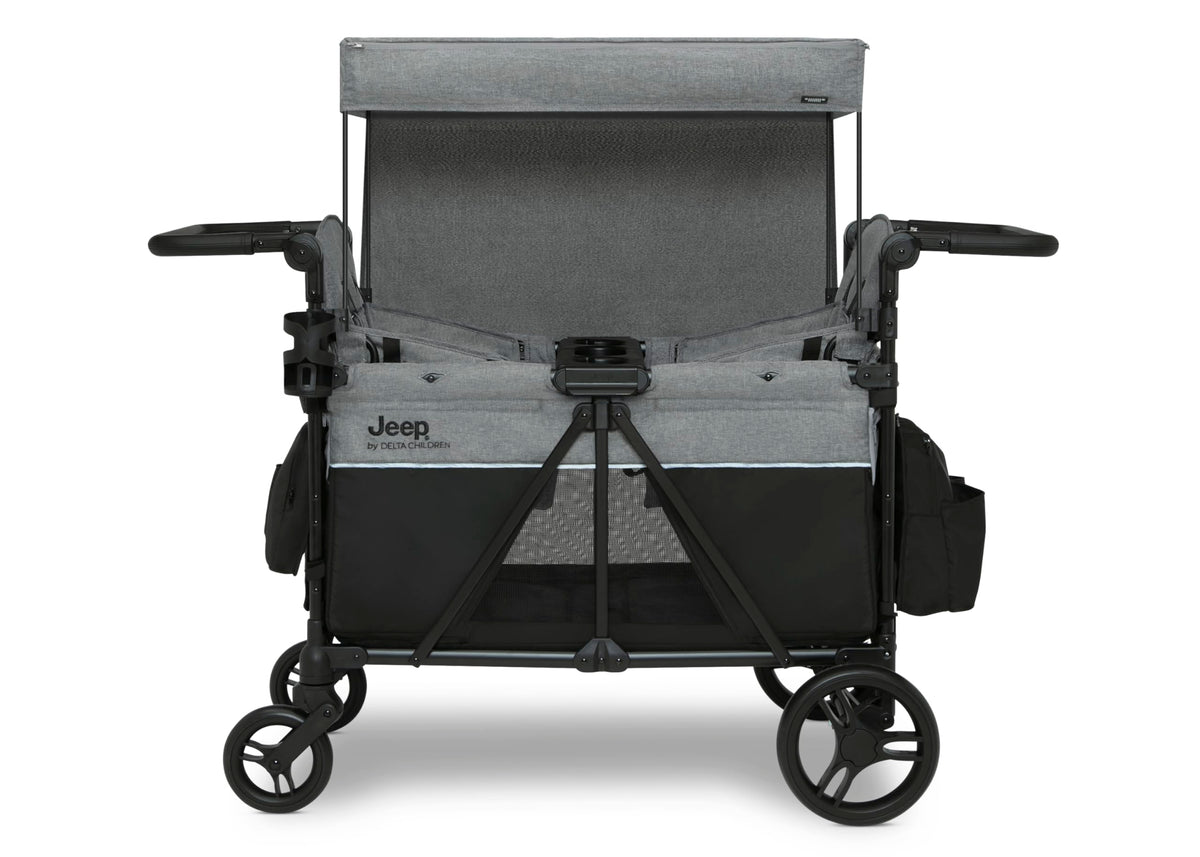 Delta Children - Jeep Aries Stroller Wagon - Premium Wagon for 2 Kids with Convertible Seats, Adjustable Push/Pull Handles, Removable Canopy & Flat Fold - Greenguard Gold Certified, Grey